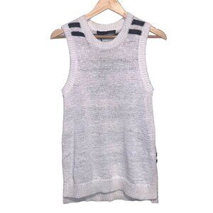 360 Sweater Italian Yarn White & Navy Striped Nautical Sleeveless Top Large